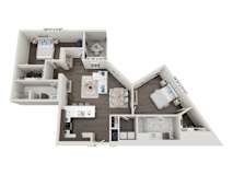 3D floor plan with master bedroom and dining room at 2020 Providence Apartments, Alabama