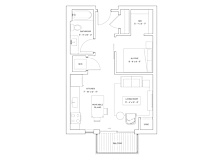 a floor plan of a small apartment with a bedroom and a living room