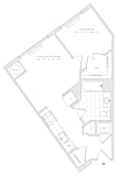 a floor plan of a small apartment with a bedroom and a living room