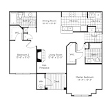 a floor plan of a two story house with a garage and a staircase