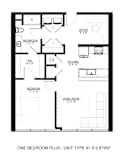 A floor plan of a one bedroom plus a living room apartment.