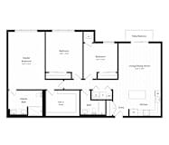 Three bedroom floor plan with walk-in closet and balcony at Arden of Warrenville Apartments, Illinois, 60555
