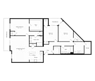 Three bedroom floor plan with pantry and dual balconies at Arden of Warrenville Apartments, Illinois