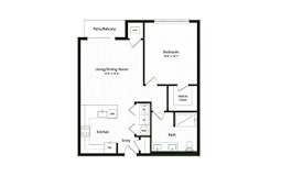 1 bed one bathroom floorplan with walk-in closet at Arden of Warrenville Apartments, Illinois