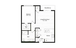 1 bed 1 bathroom floorplan with walk-in closet at Arden of Warrenville Apartments, Warrenville, 60555