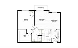 1 bedroom 1 bathroom floorplan with balcony at Arden of Warrenville Apartments, Warrenville, Illinois