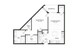 One bedroom 1 bath floorplan with balcony at Arden of Warrenville Apartments, Warrenville, 60555