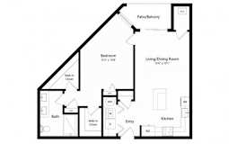 One bed one bathroom floorplan with balcony at Arden of Warrenville Apartments, Warrenville, Illinois