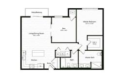 One bedroom 1 bath floorplan with den at Arden of Warrenville Apartments, Illinois, 60555