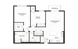 2 bed 2 bath floorplan with walk-in closet at Arden of Warrenville Apartments, Warrenville, 60555