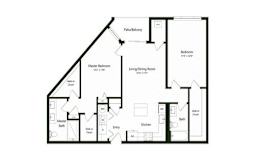Two bed two bathroom floorplan with balcony at Arden of Warrenville Apartments, Warrenville, IL