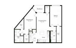 Two bedroom two bathroom floorplan with walk-in closet at Arden of Warrenville Apartments, Warrenville, 60555