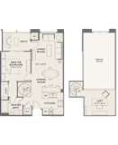 A floor plan of a house with a master bedroom, a living room, a dining room, a kitchen, a loft, and a deck.