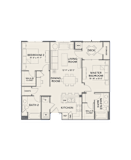 A floor plan of a home with a master bedroom, two bathrooms, a kitchen, a dining room, and two bedrooms.