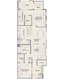 A floor plan of a house with two bedrooms, a master bedroom, and a dining room.