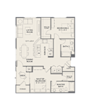 A floor plan of a house with a living room, dining room, two bedrooms, a master bedroom, a deck, a storage area, and a master bath.