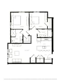 A black and white floor plan of a house with labeled rooms.