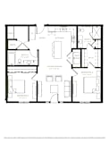 A black and white image of a floor plan for an apartment.