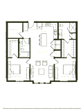 A floor plan of a house with a den/office, kitchen, two bathrooms, a living/dining area, a mech, and two bedrooms.