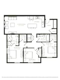 A black and white floor plan of a house with labeled rooms.