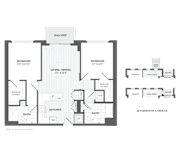 2 Bed 2 Bath B1M Floor Plan at The Audubon New Haven, Connecticut, 06511