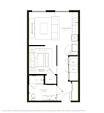 A floor plan of a home with a living room, dining room, bedroom, and bathroom.