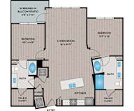 Lake Vue Apartments - Orlando, FL - 22F4 Floor Plan 1246 SF