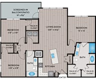 Lake Vue Apartments - Orlando, FL - 32F1A Floor Plan 1330 SF