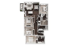 A floor plan of a house with a kitchen, living room, and bedrooms.