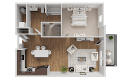 A 3D rendered image of a modern bathroom with a toilet, sink, and bathtub.