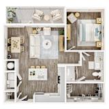 A top-down view of a modern, minimalist apartment layout. at Allegra at Cocoa in Cocoa, FL, 32926