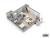 3D furnished two bedroom apartment floor plan at Carriage Walk Apartments, Maine, 04074