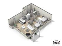 3D furnished one bedroom apartment floor plan at Carriage Walk Apartments, Scarborough, ME 04074