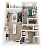 3D floor plan one bedroom apartment layout at Allure Apartments, Indiana