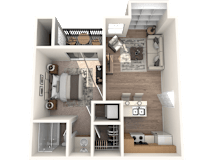 1 bed 1 bathroom Valley Floor Plan  | Village Oaks at Village Oaks Apartments, Austin, TX, 78759
