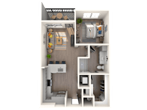 A 3D floor plan view of the A1 Floorplan at The District at Rosemary