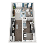 a 3d rendering of a bedroom with a bathroom and a living roomat SoRoc On Maine, Rochester, MN 55904