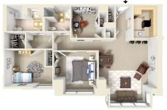 2 Bed 2 Bath 1118 SF Floor Plan at Residences at Manchester Place, Manchester