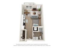 a stylized floor plan of a 1 bedroom apartmentat SoRoc On Maine, Rochester, MN