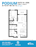 Suite 1A + DEN Floor Plan at Podium Apartments, Alberta