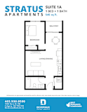 A floor plan for a suite with a bed and bath.