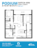 Suite 2A + DEN Floor Plan at Podium Apartments, Calgary