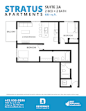 A floor plan for a suite with two bedrooms and two bathrooms.