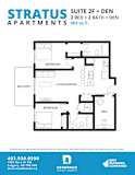 A floor plan for a suite with two beds and a den.
