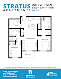 A floor plan for a suite with two beds and two baths at Stratus Apartments.