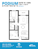 A floor plan for a 1 bedroom apartment with a den.