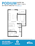 A floor plan for a 1 bedroom and 1 bath apartment.