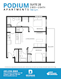 A floor plan for a 2 bedroom and 2 bath apartment sized at 768 square feet.
