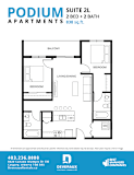 A floor plan for a 2 bedroom and 2 bath apartment.