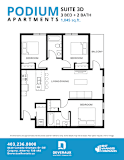 A floor plan for a 3 bedroom, 2 bath apartment with a balcony.